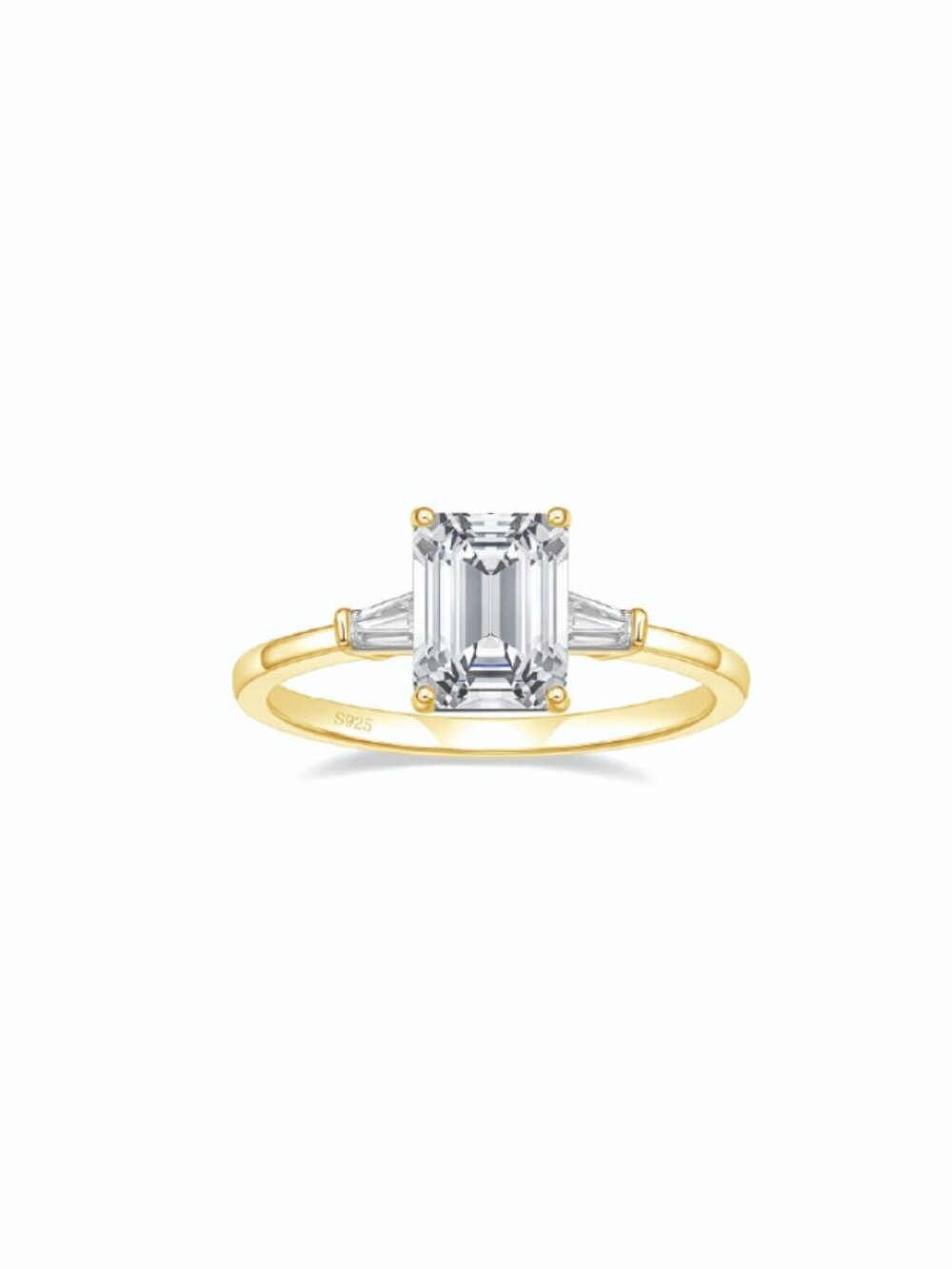 EAMTI 3CT 925 Sterling Silver Engagement Rings 3-Stone Emerald Cut CZ, SZ 6